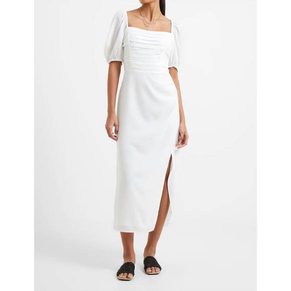 NEW FRENCH CONNECTION afina verona ruched midi dress in summer white - Picture 1 of 3